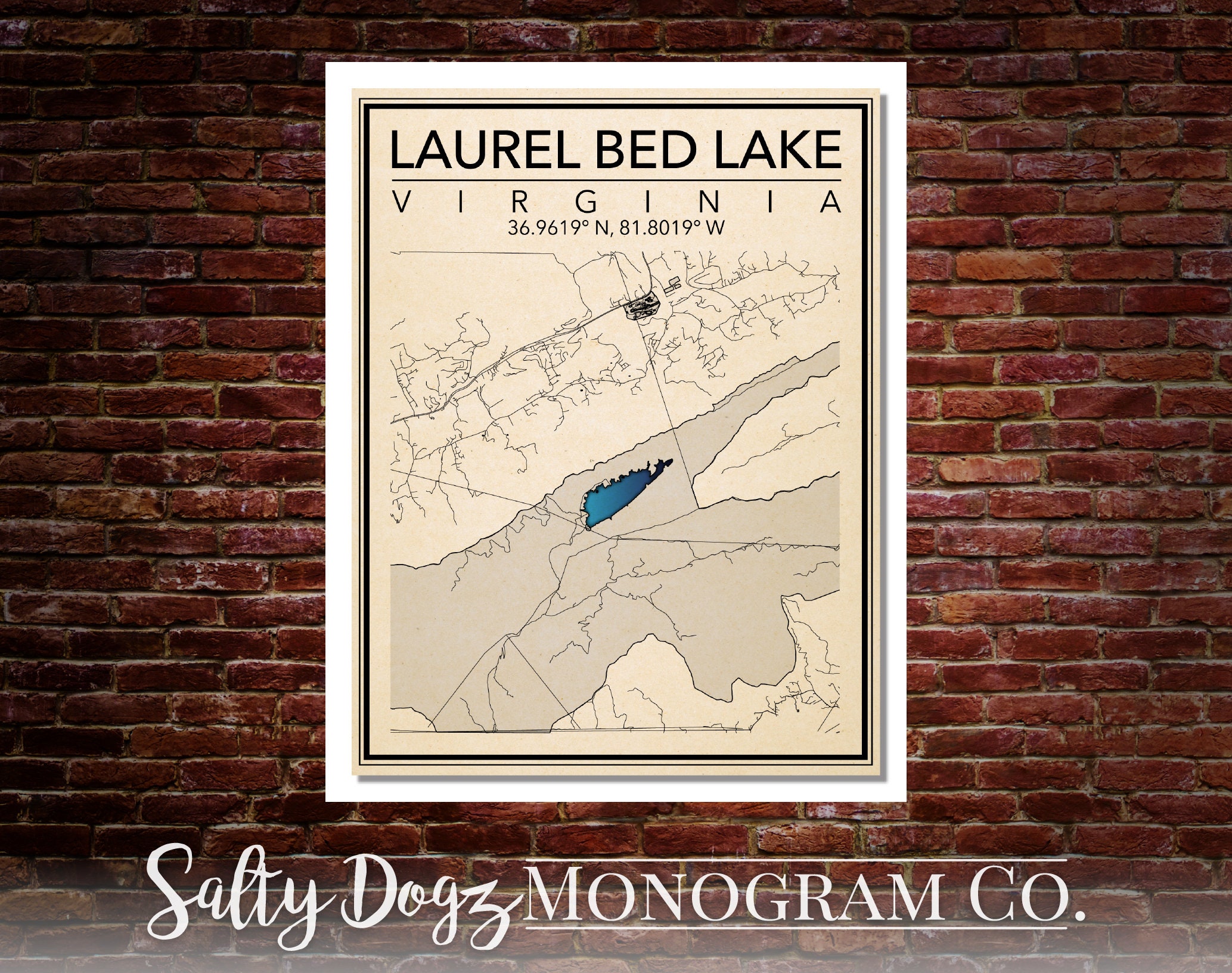 wall-art-map-print-of-laurel-bed-lake-virginia-etsy-uk