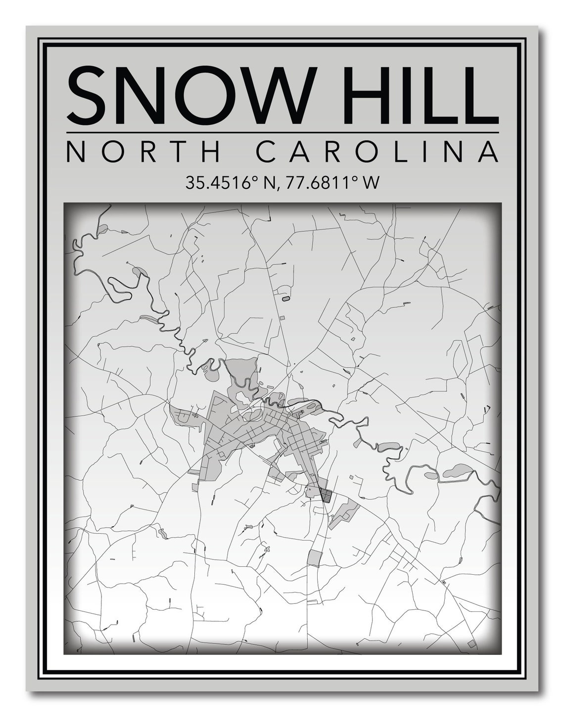 Wall Art Map Print of Snow Hill North Carolina - Etsy