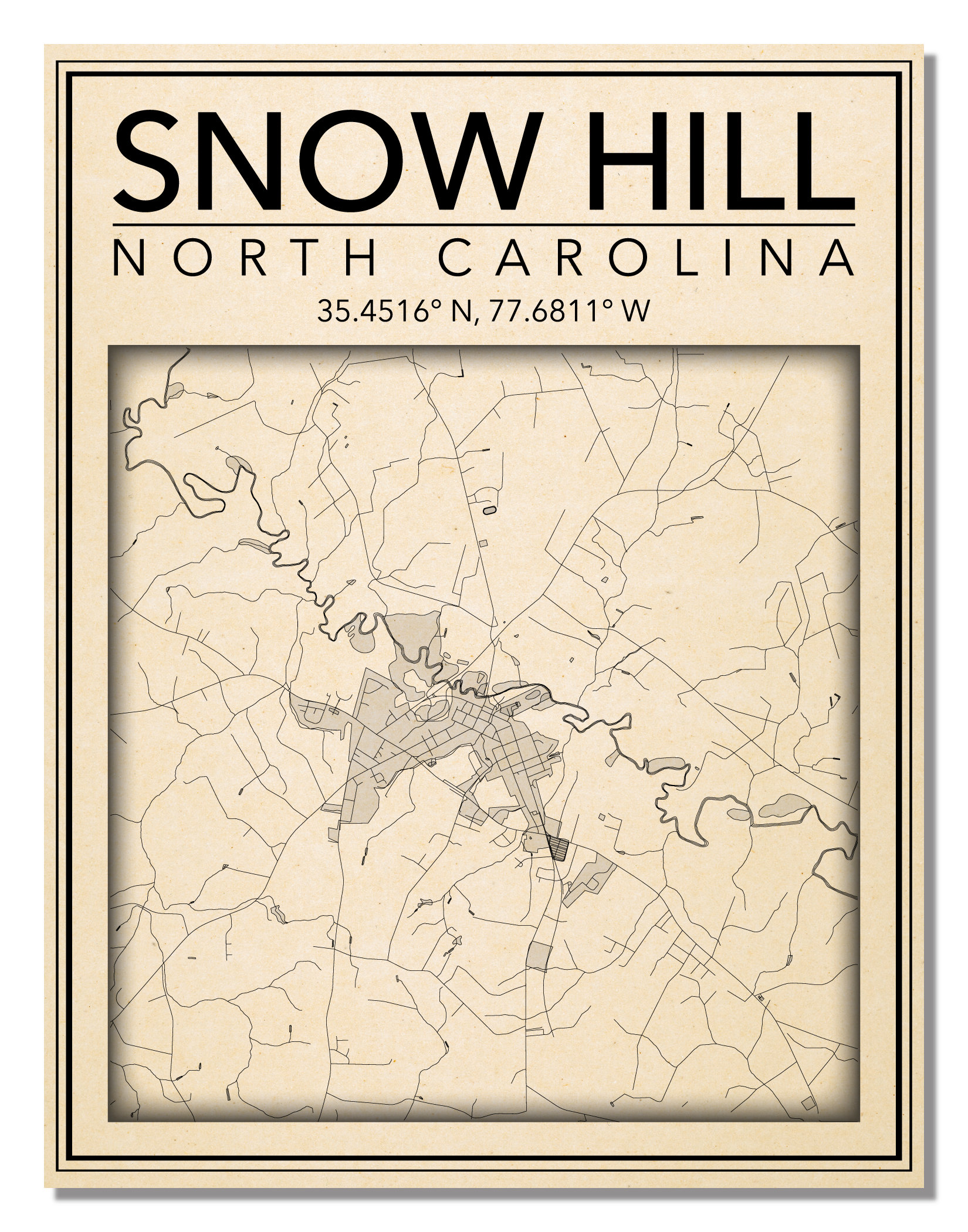 Wall Art Map Print of Snow Hill North Carolina Etsy