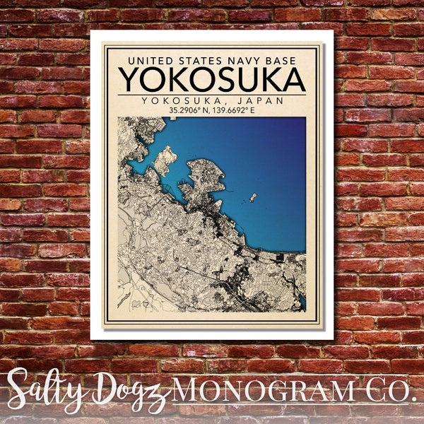 Wall Art Map Print of US Naval Base Yokosuka, Japan!