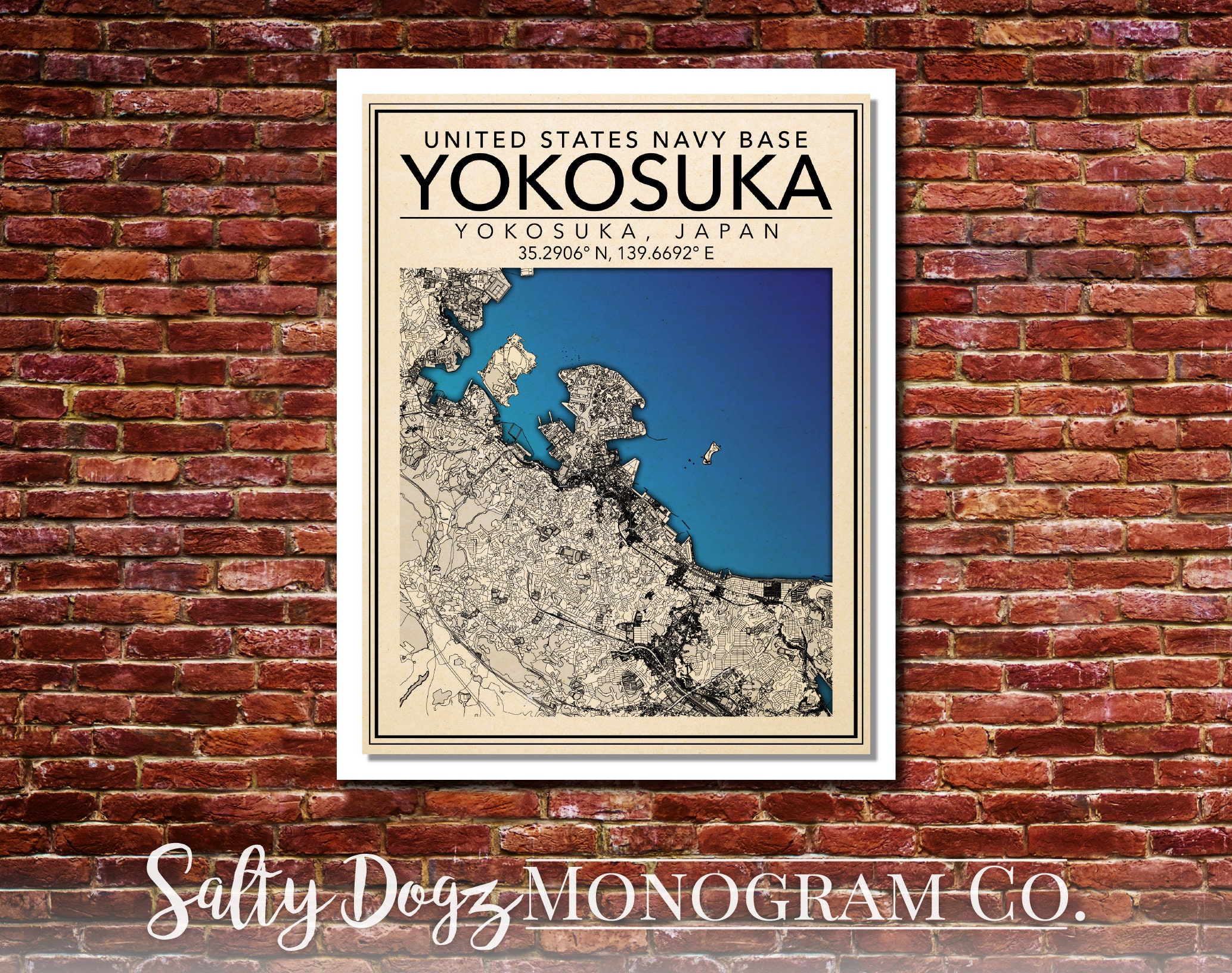 Wall Art Map Print of US Naval Base Yokosuka Japan | Etsy