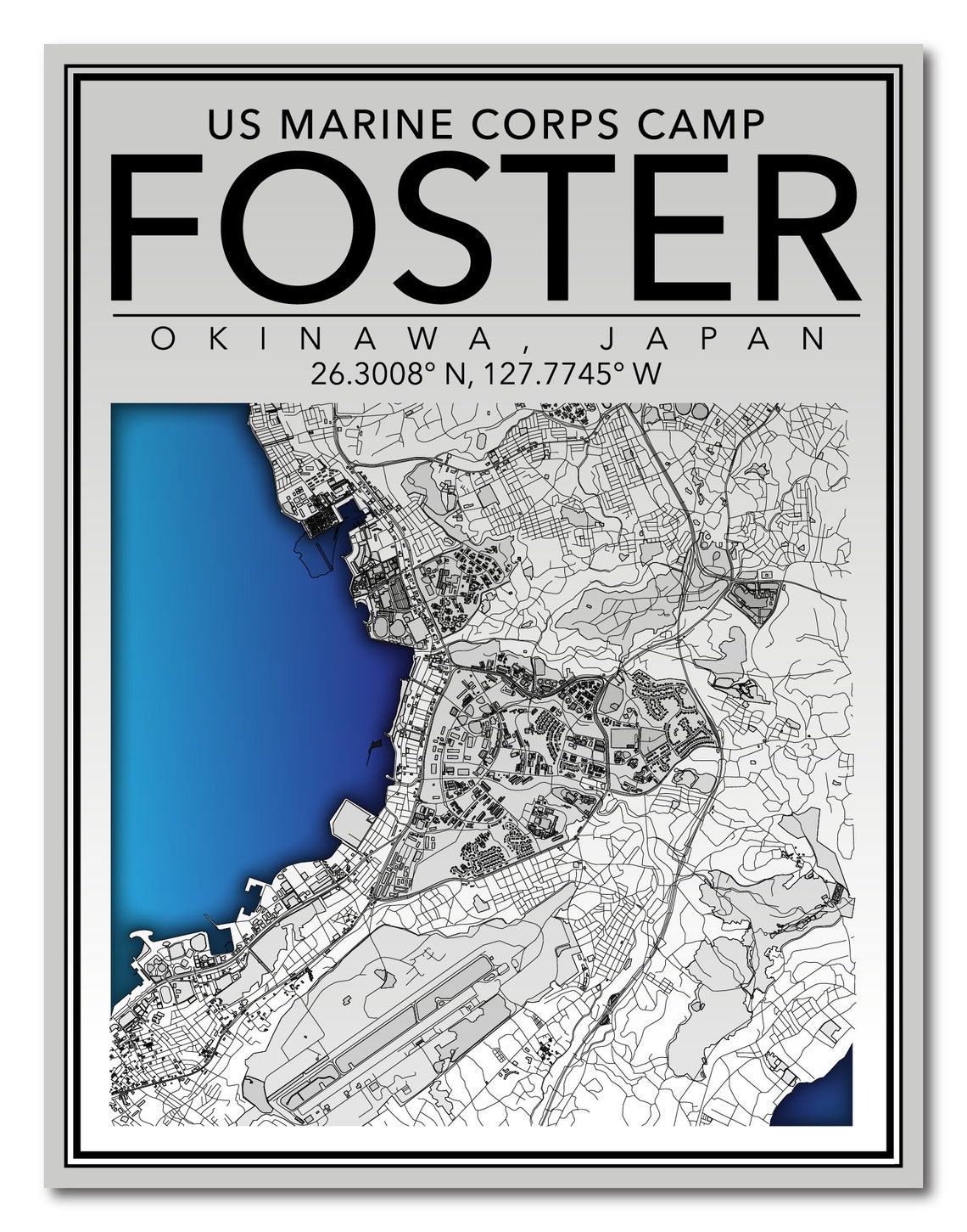 Wall Art Map Print of United States Marine Corps Camp Foster, Okinawa ...