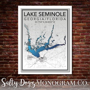 Wall Art Map Print of Lake Seminole, Chattahoochee, Seminole County, Georgia/Florida!