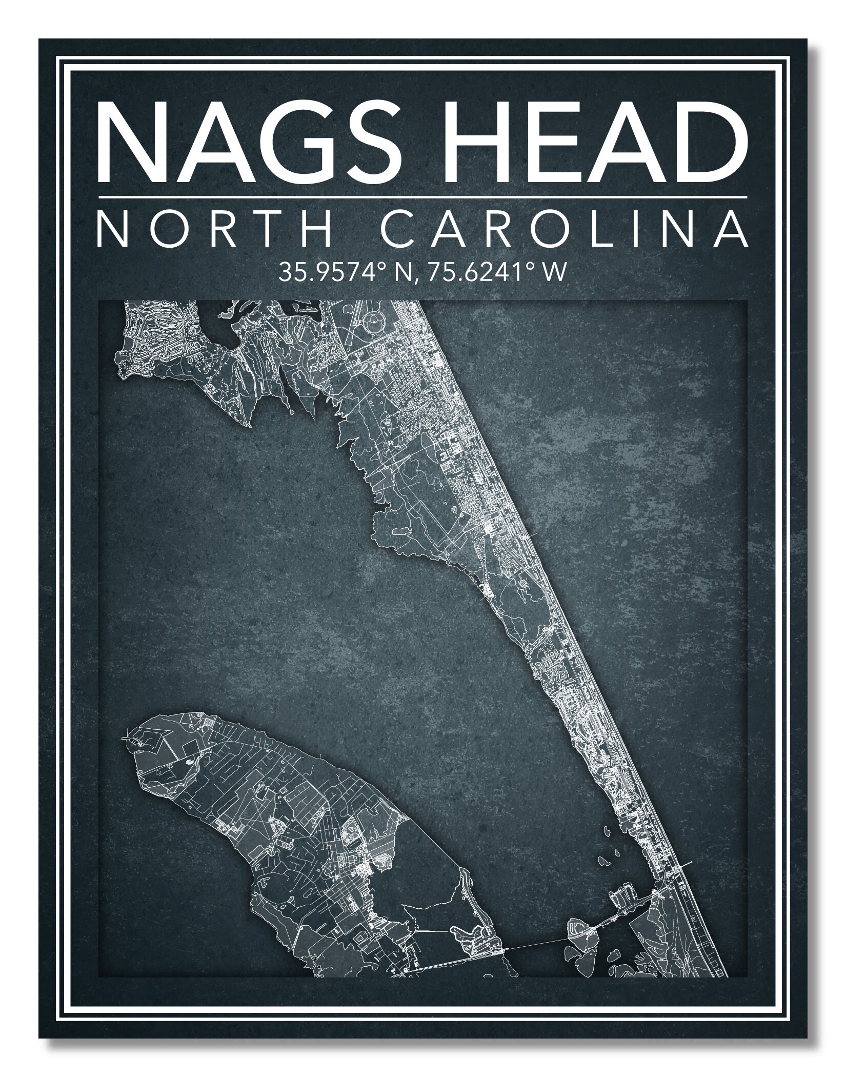 Wall Art Map Nags Head North Carolina Etsy