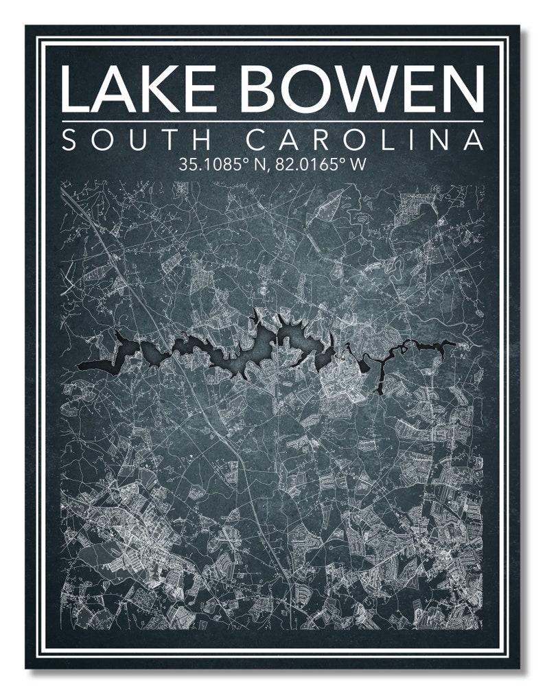 Wall Art Map Print of Lake Bowen South Carolina Etsy