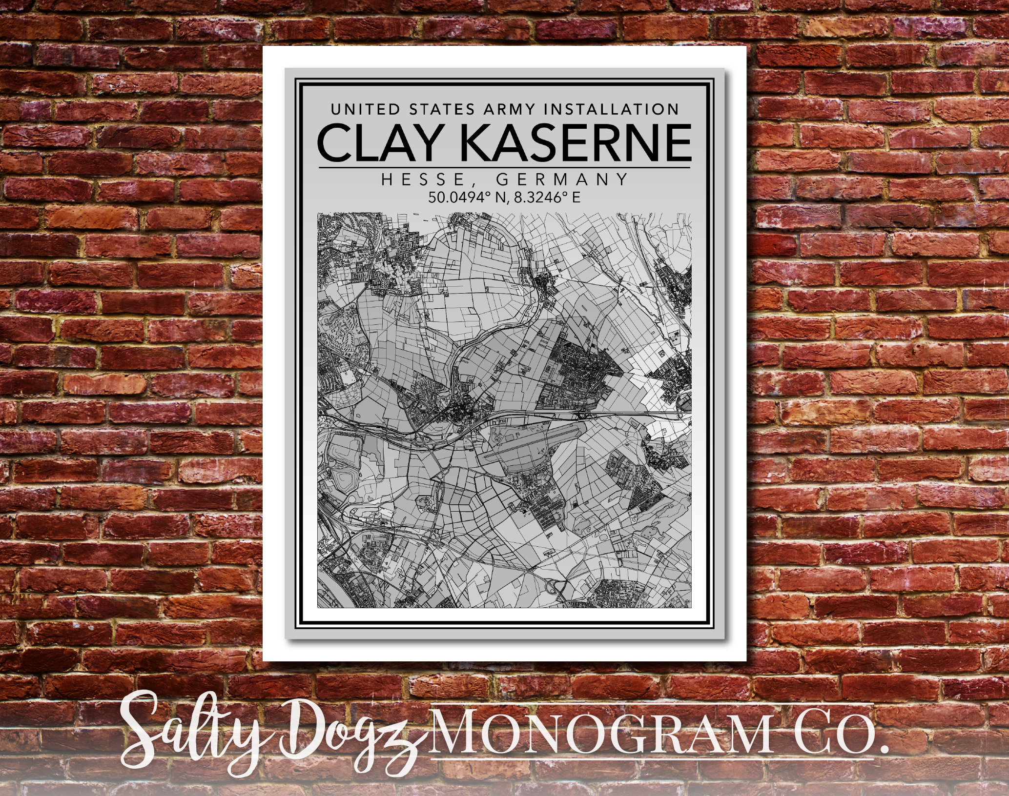 Digital Drawing & Illustration Printable Wall Art Clay Kaserne Map