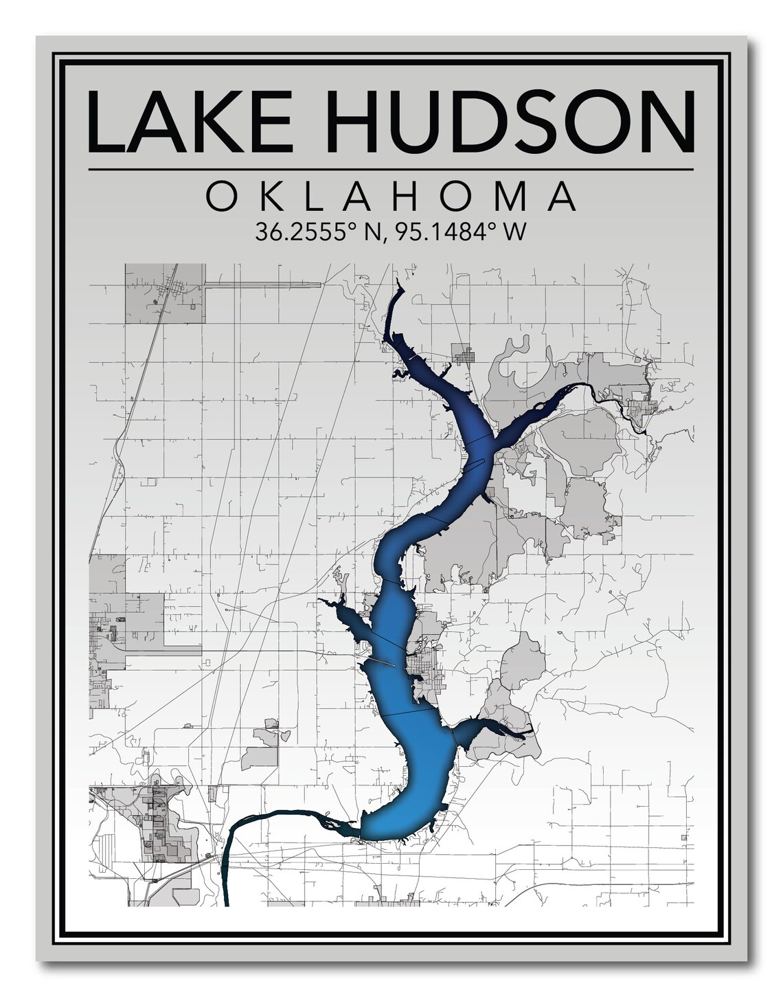 wall-art-map-print-of-lake-hudson-oklahoma-etsy