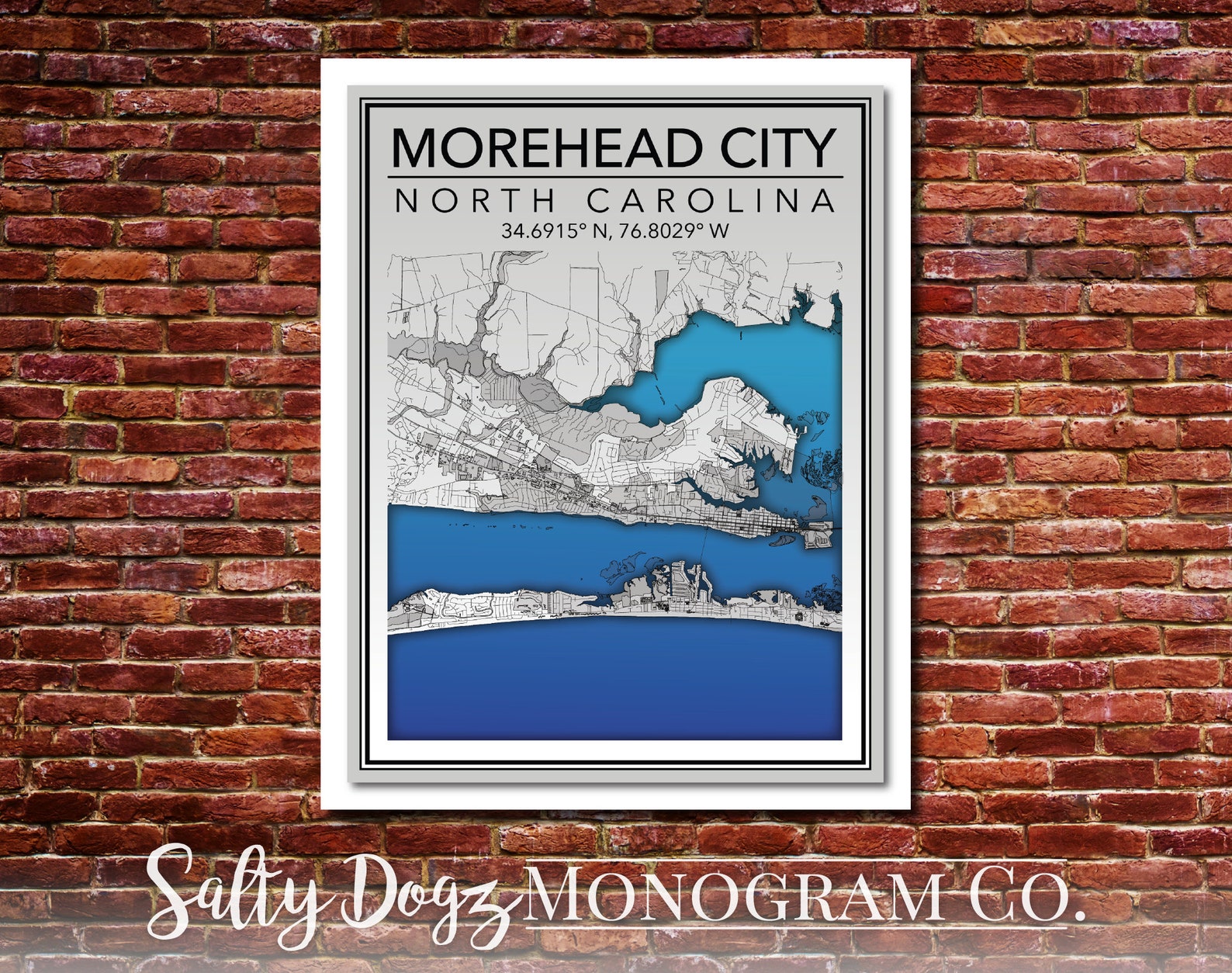 Wall Art Map Print Morehead City NC - Etsy