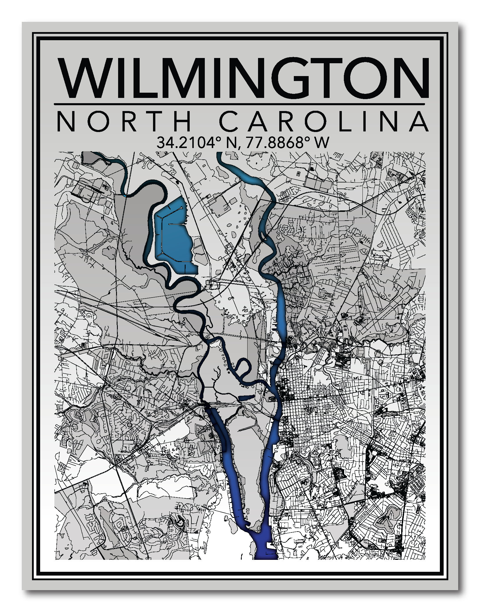 Wall Art Map Print Wilmington NC | Etsy