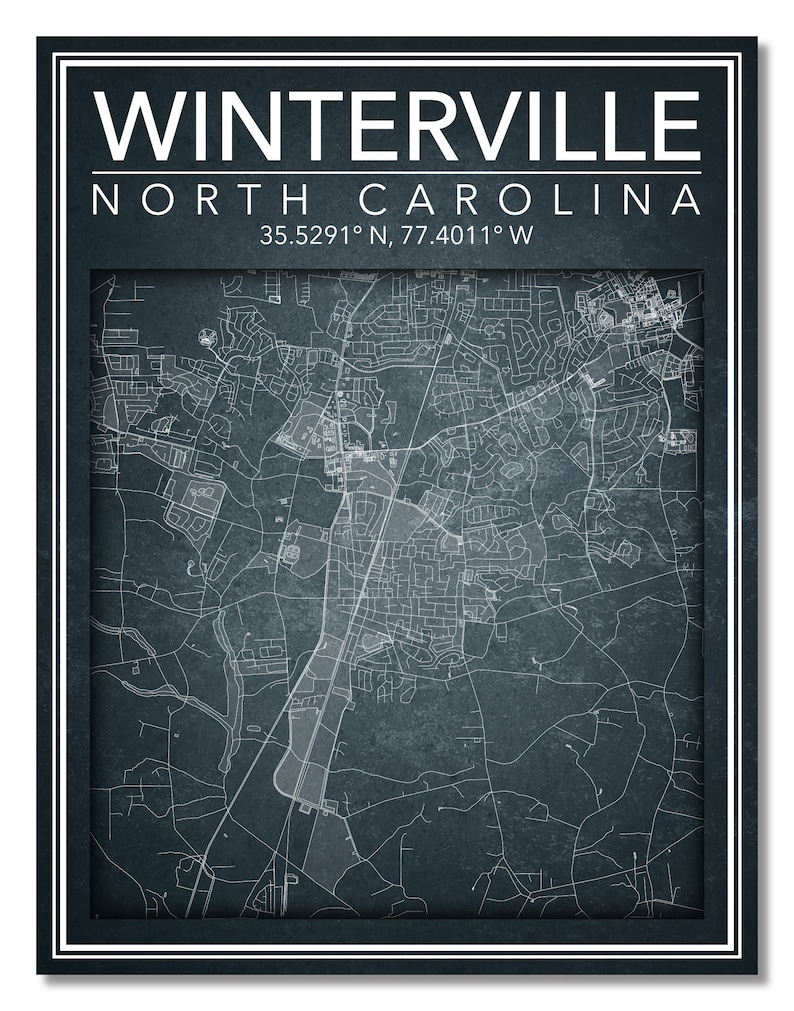 Wall Art Map Print of Winterville North Carolina Etsy