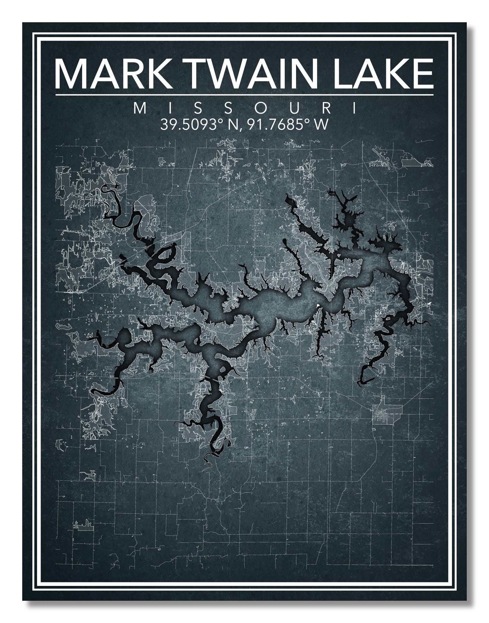 Wall Art Map Print of Mark Twain Lake Missouri Etsy