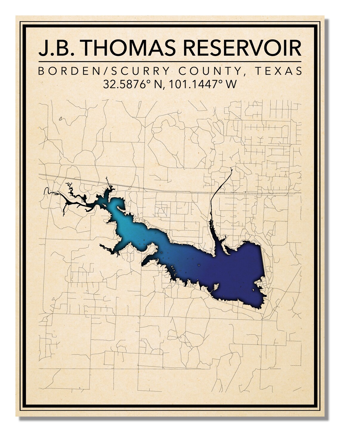 Wall Art Map Print of Lake J B Thomas Borden County Texas Etsy