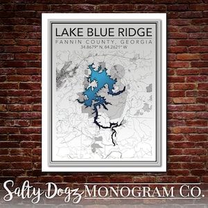 Wall Art Map Print of Lake Blue Ridge, Morganton, Fannin County, Georgia, United States