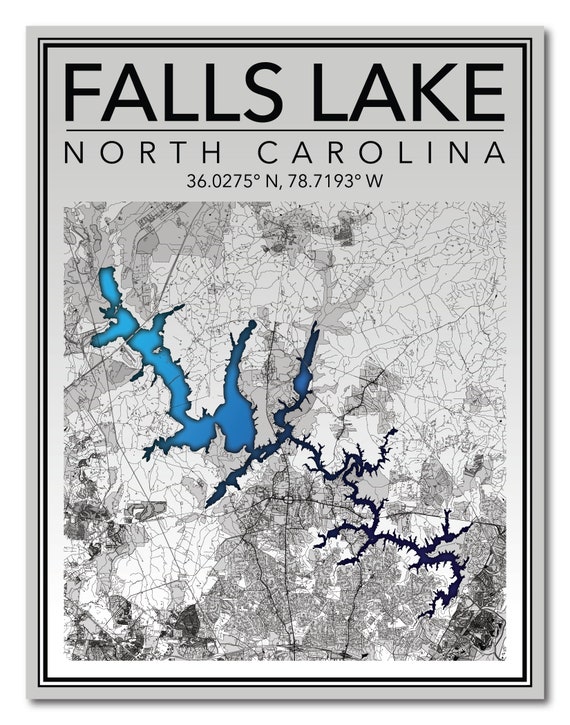 Map Of Falls Lake Nc Wall Art Map Print Of Falls Lake North Carolina | Etsy Australia