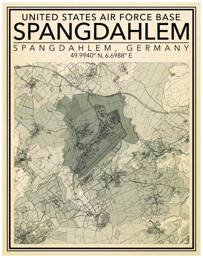 Wall Art Map of United States Air Force Base Spangdahlem, Germany. - Etsy