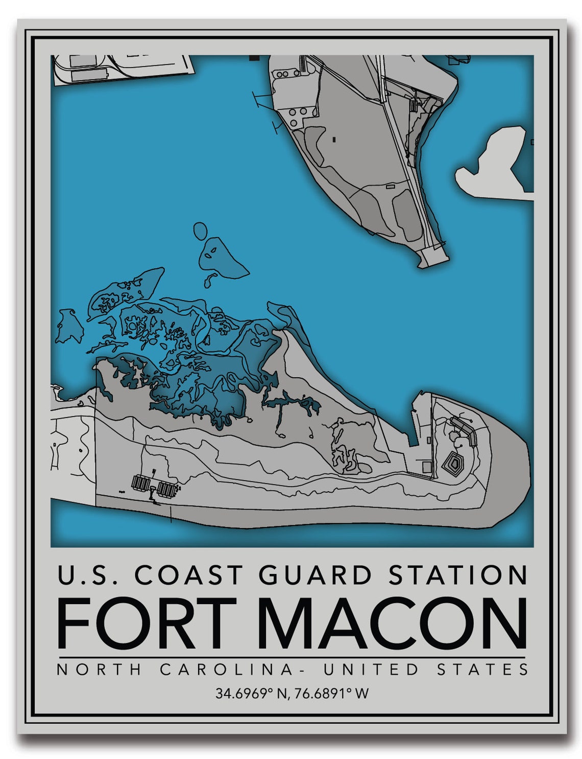 Wall Art Map United States Coast Guard Station Fort Macon Etsy