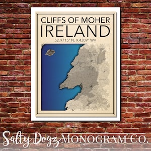 Wall Art Map Print of Cliffs of Moher, Ireland!!!