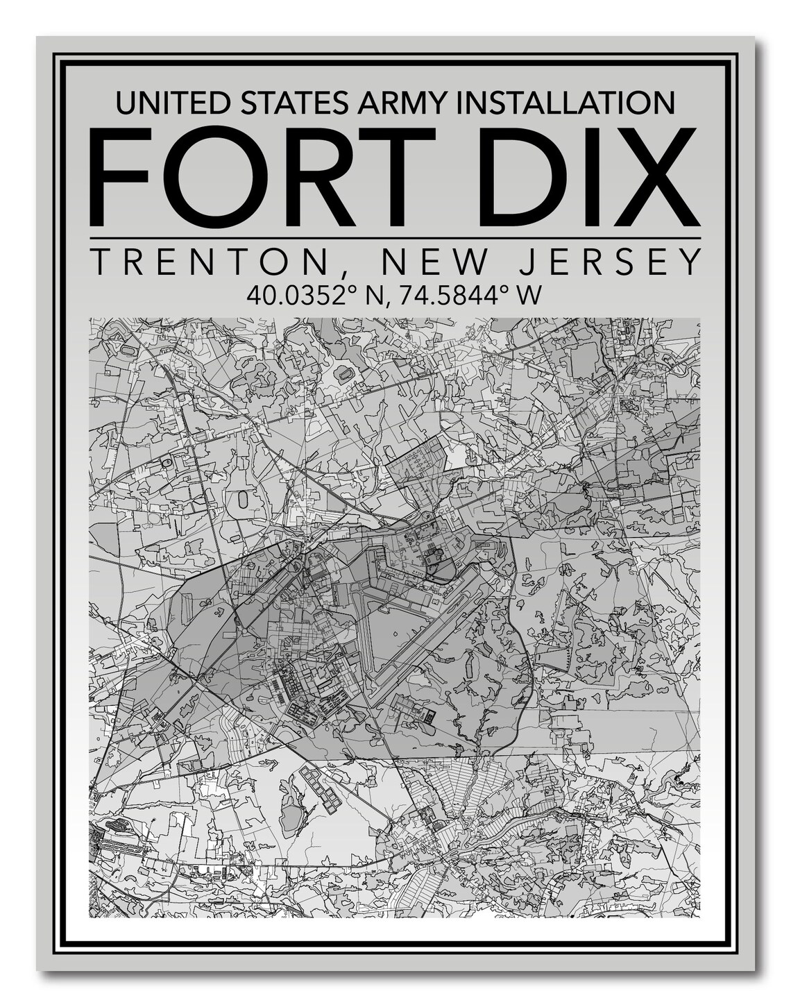 Wall Art Map Print of Fort Dix New Jerseyjoint Base Etsy