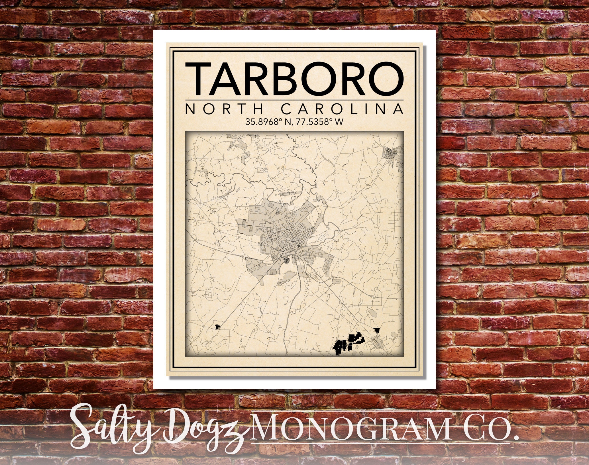 Wall Art Map Print of Tarboro North Carolina  Etsy