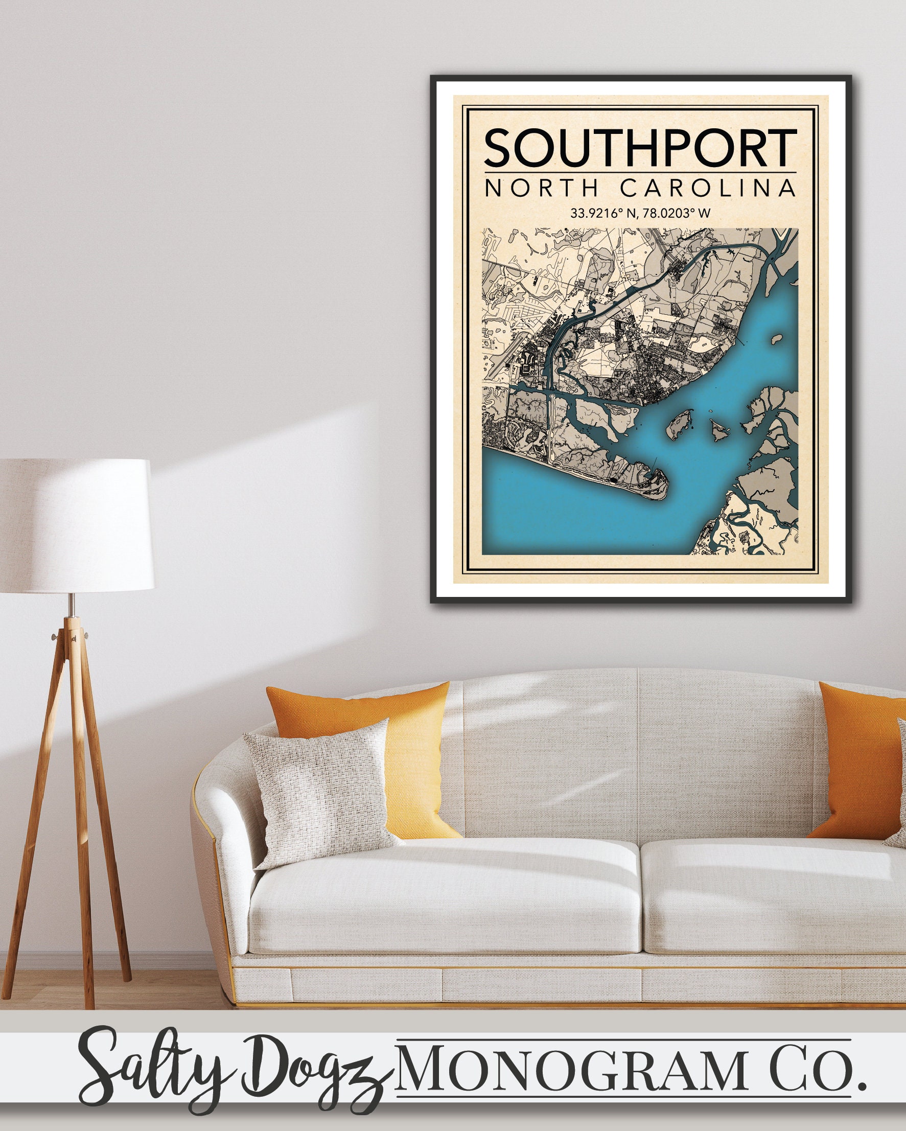Wall Art Map Print Southport NC pic