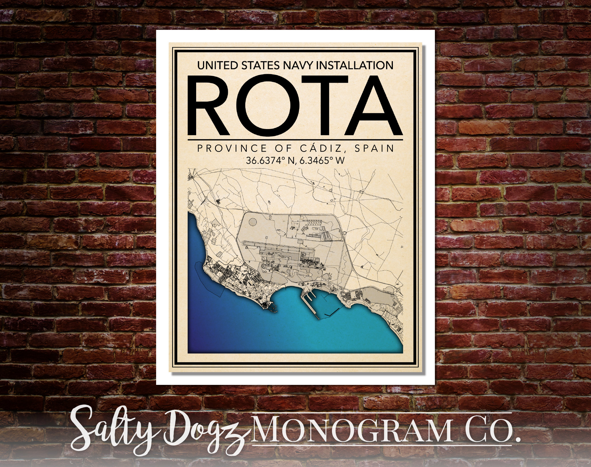 Wall Art Map of United States Naval Base Rota. - Etsy