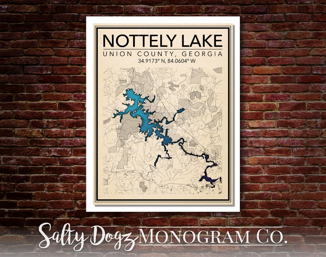 Wall Art Map Print of Nottely Lake, Union County, Etsy