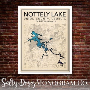 Wall Art Map Print of Nottely Lake, Union County, Georgia!