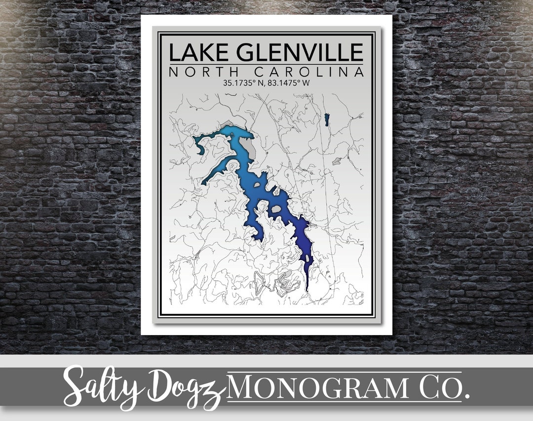 wall-art-map-print-of-lake-glenville-north-carolina-etsy