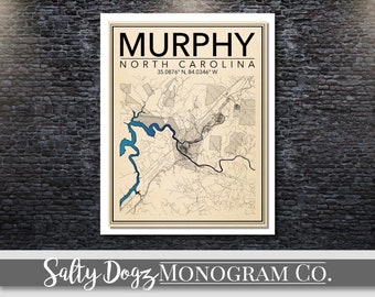 Wall Art Map Print of Murphy, North Carolina!!!