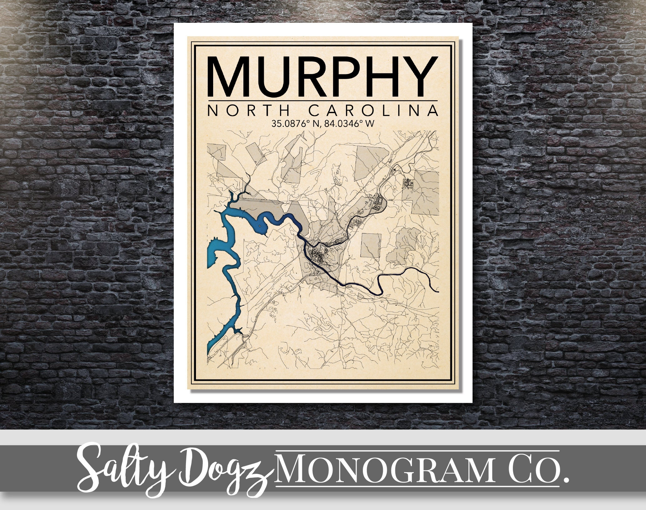 Wall Art Map Print of Murphy North Carolina Etsy