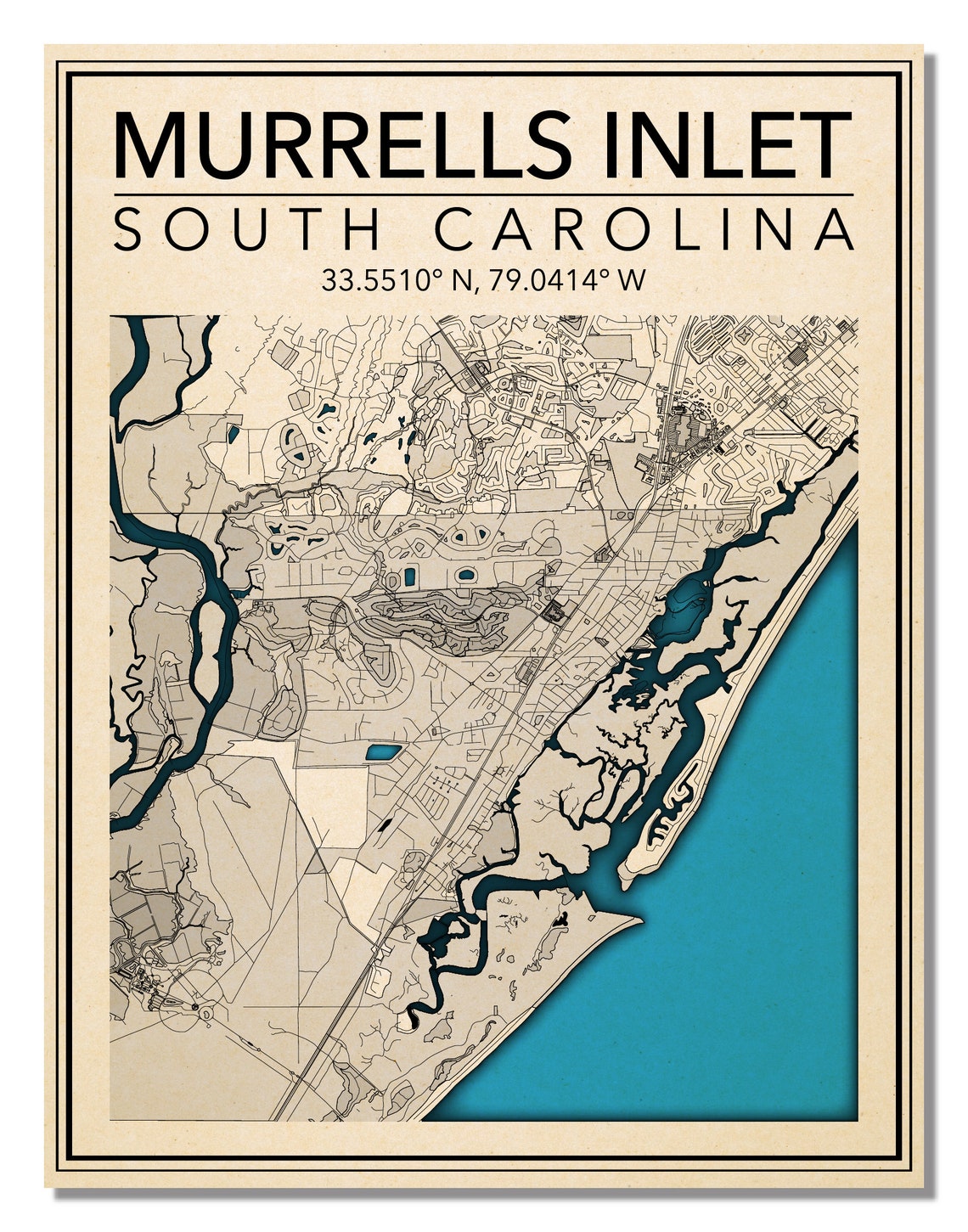 Wall Art Map of Murrells Inlet South Carolina Etsy