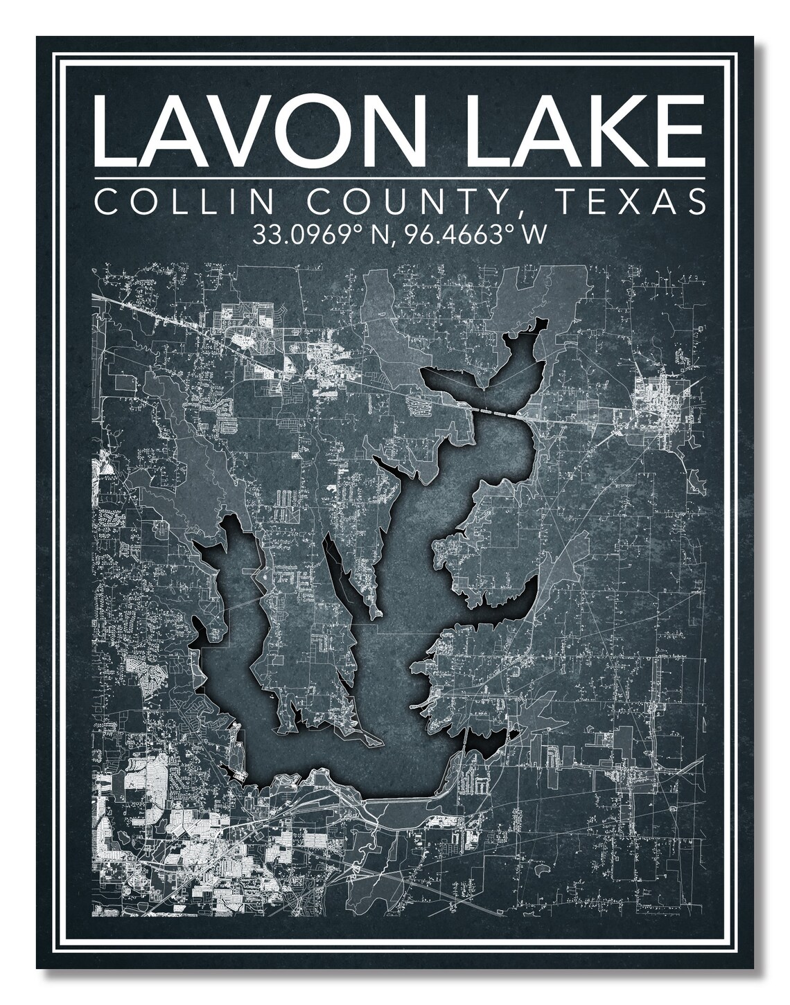 Wall Art Map Print of Lavon Lake Wylie Collin County Texas Etsy