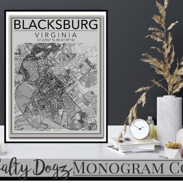 Wall Art Map Print Blacksburg, Virginia!!!