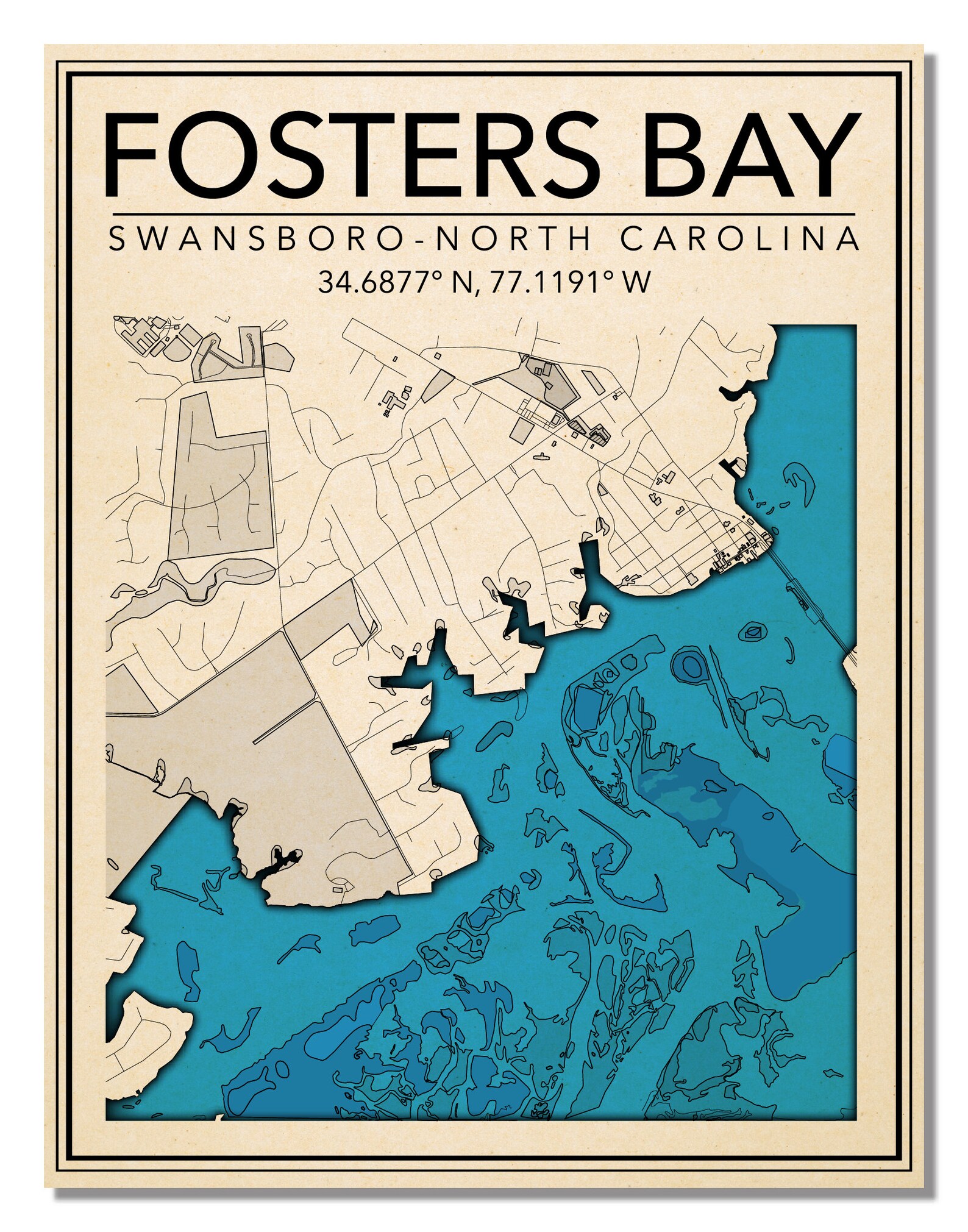 Wall Art Map Foster Bay Swansboro NC Etsy France