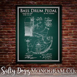 Vintage Bass Drum Pedal Patent Print- Teacher Gift- Band Director