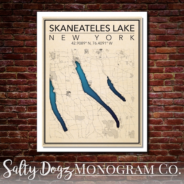 Wall Art Map Print of Skaneateles Lake, New York!!