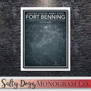 Wall Art Map United States Army Base Fort Benning- Alabama–Georgia!