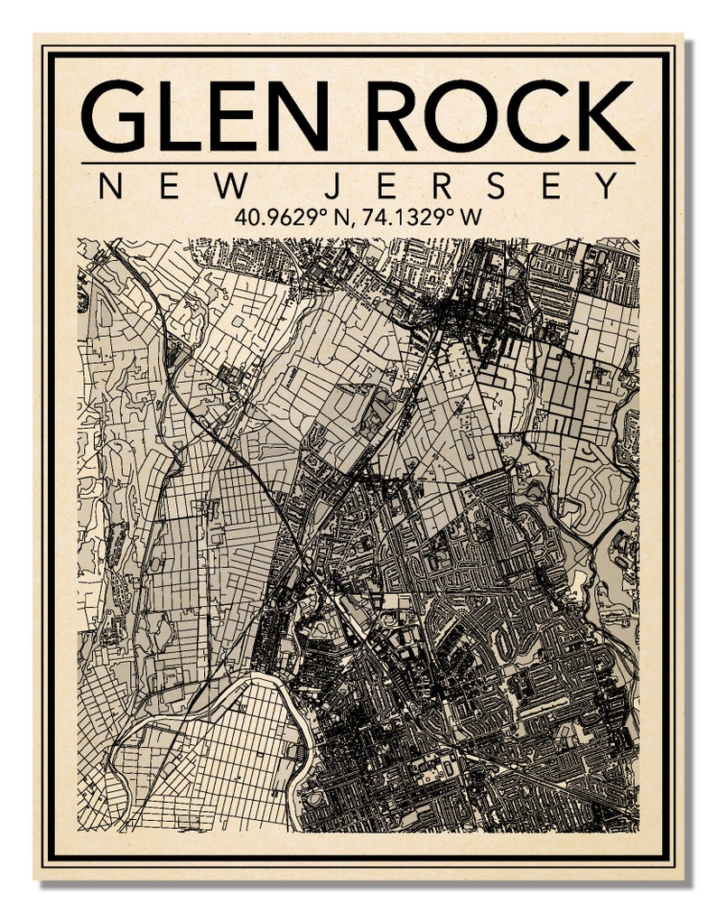 Wall Art Map Print of Glen Rock New Jersey Etsy
