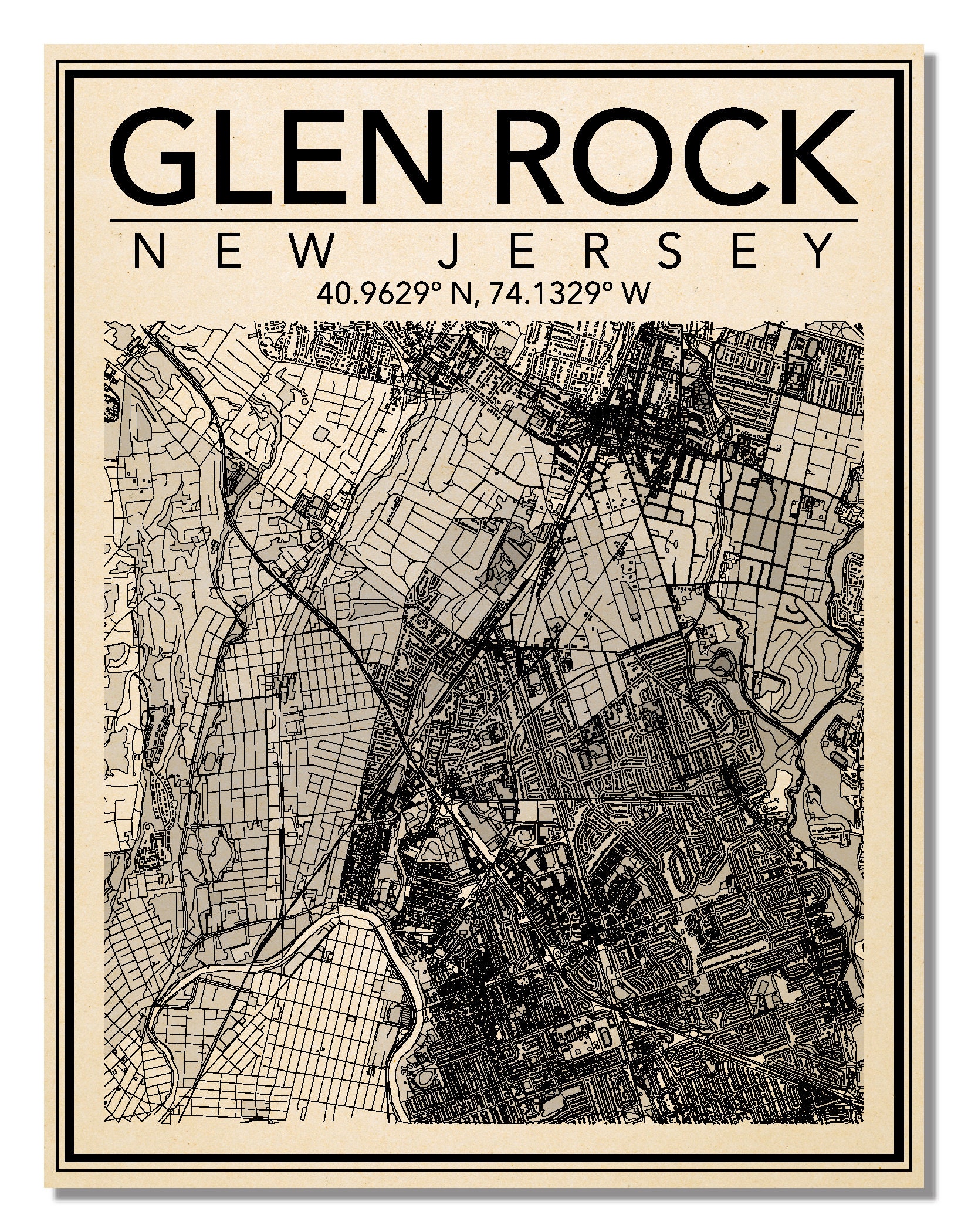 Wall Art Map Impression de Glen Rock New Jersey Etsy France