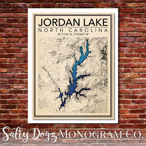 Wall Art Map Print of Jordan Lake, North Carolina!!!