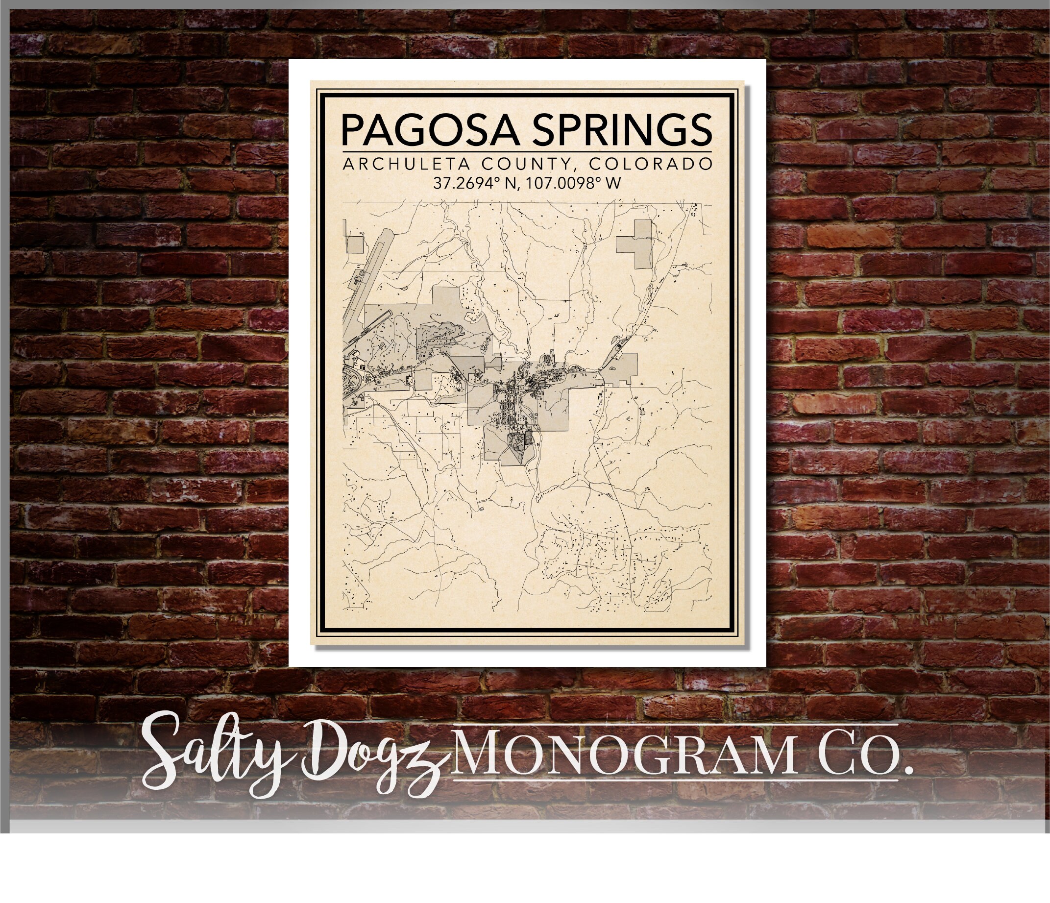Wall Art Map Print of Pagosa Springs Colorado
