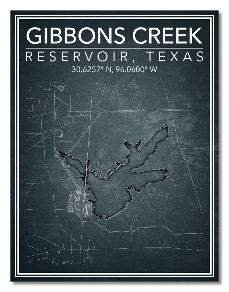 Wall Art Map Print of Gibbons Creek Reservoir Grimes County Etsy