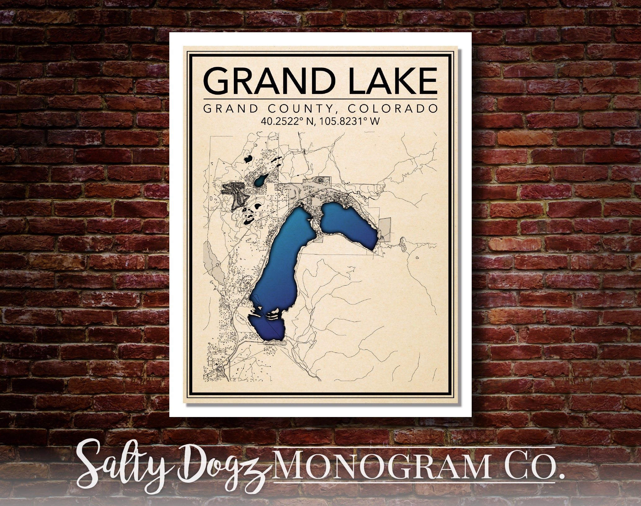 Wall Art Map Print of Grand Lake Grand County Colorado Etsy