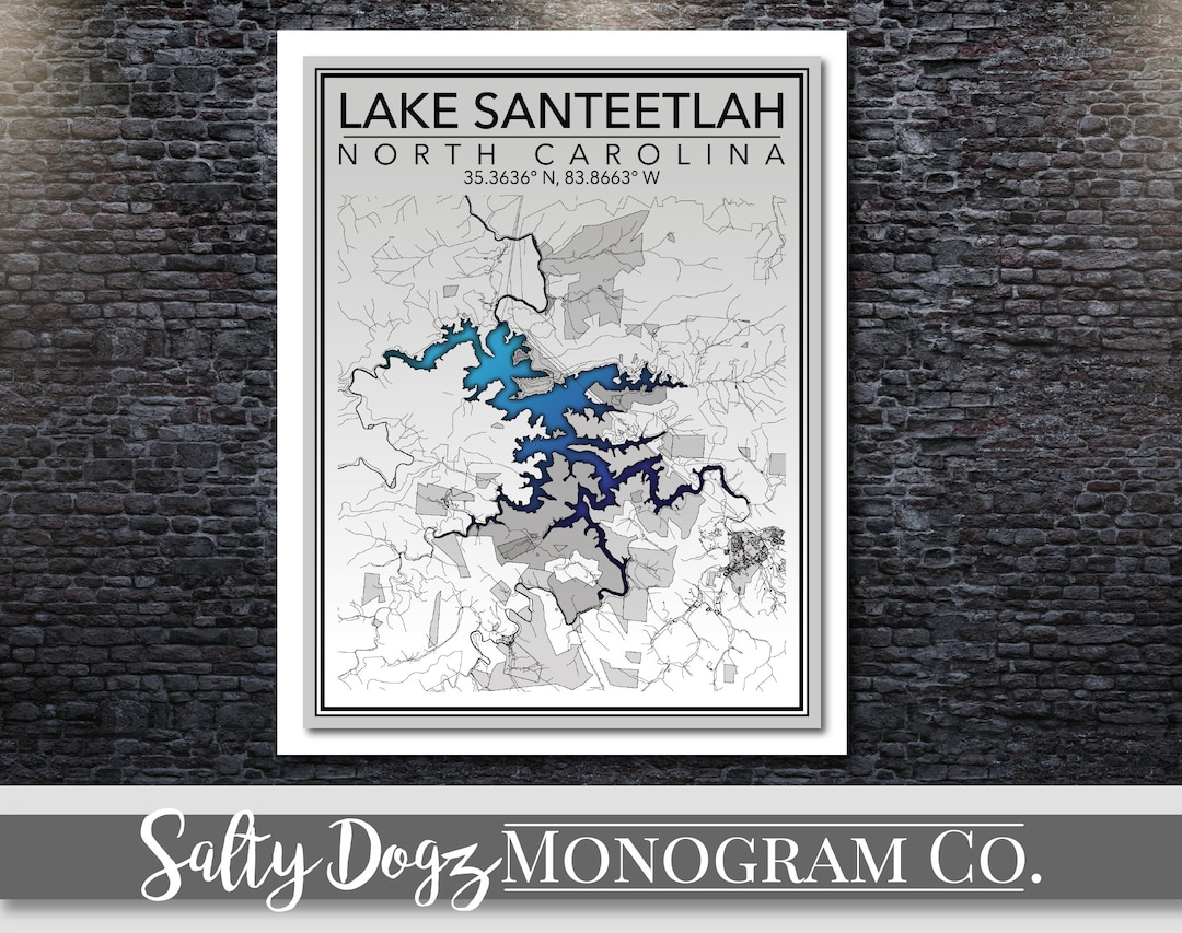 Wall Art Map Print of Lake Santeetlah, North Carolina - Etsy