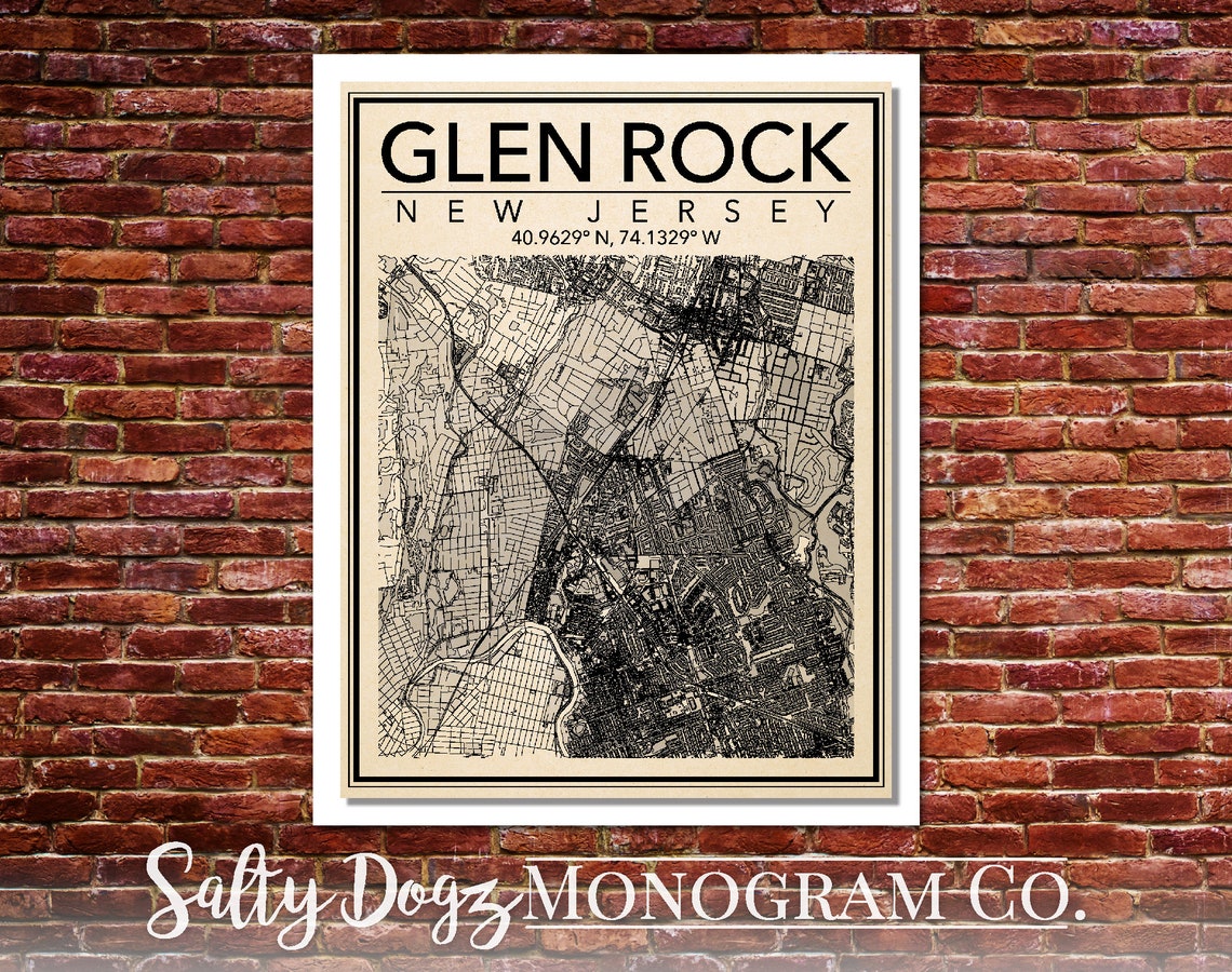 Wall Art Map Impression de Glen Rock New Jersey Etsy France