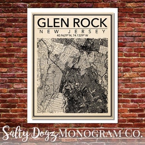 Wall Art Map Print of Glen Rock, New Jersey!!