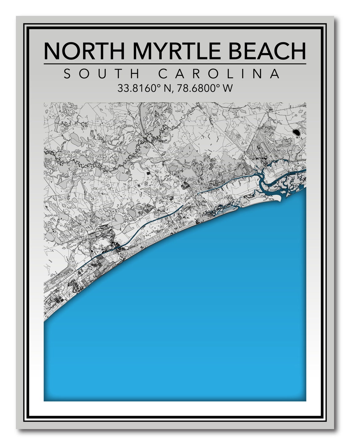 Wall Art Map of North Myrtle Beach Etsy