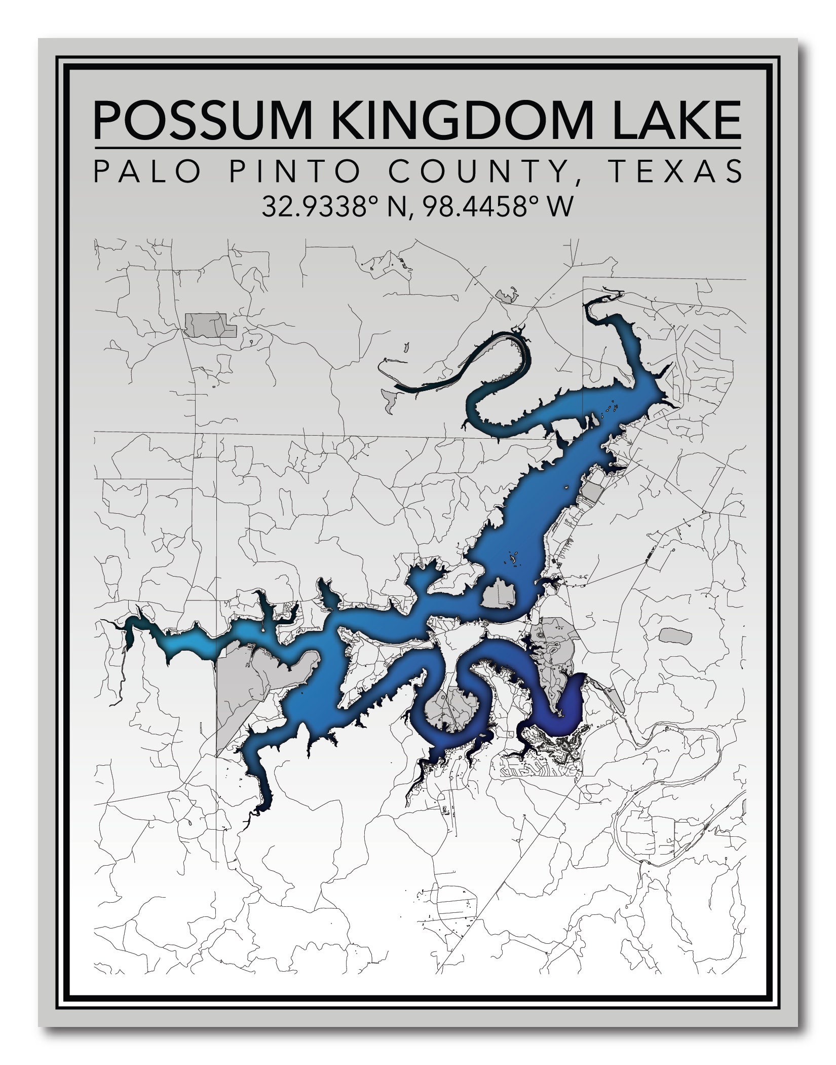 Wall Art Map Print of Possum Kingdom Lake Palo Pinto County Etsy UK