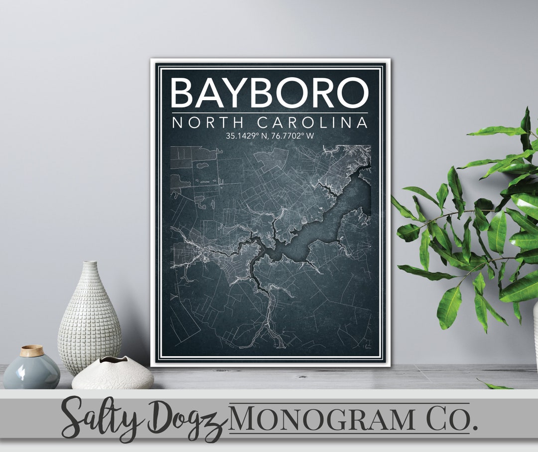 Wall Art Map Print Bayboro North Carolina Etsy