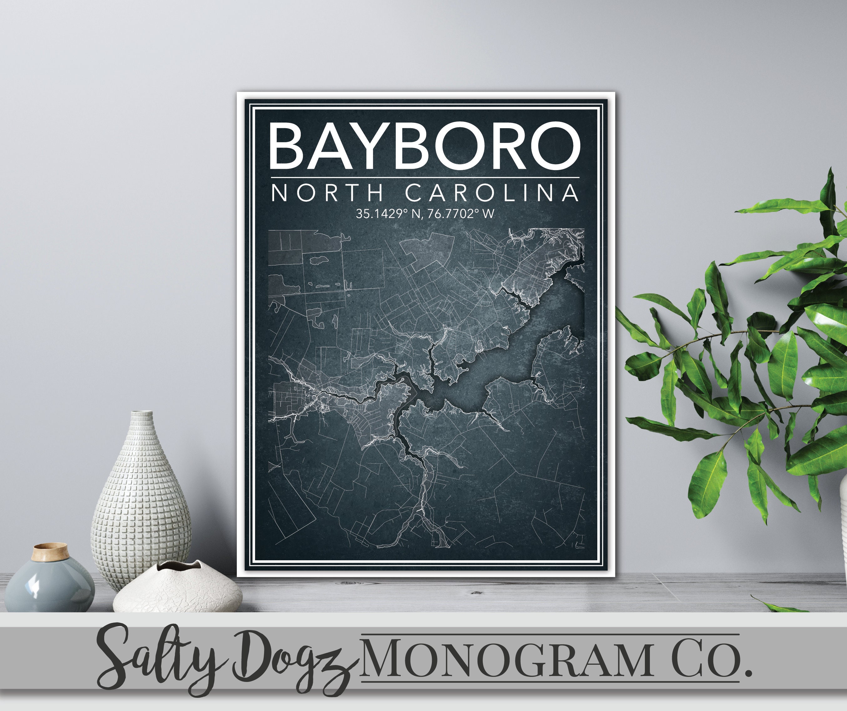 Wall Art Map Print Bayboro North Carolina Etsy